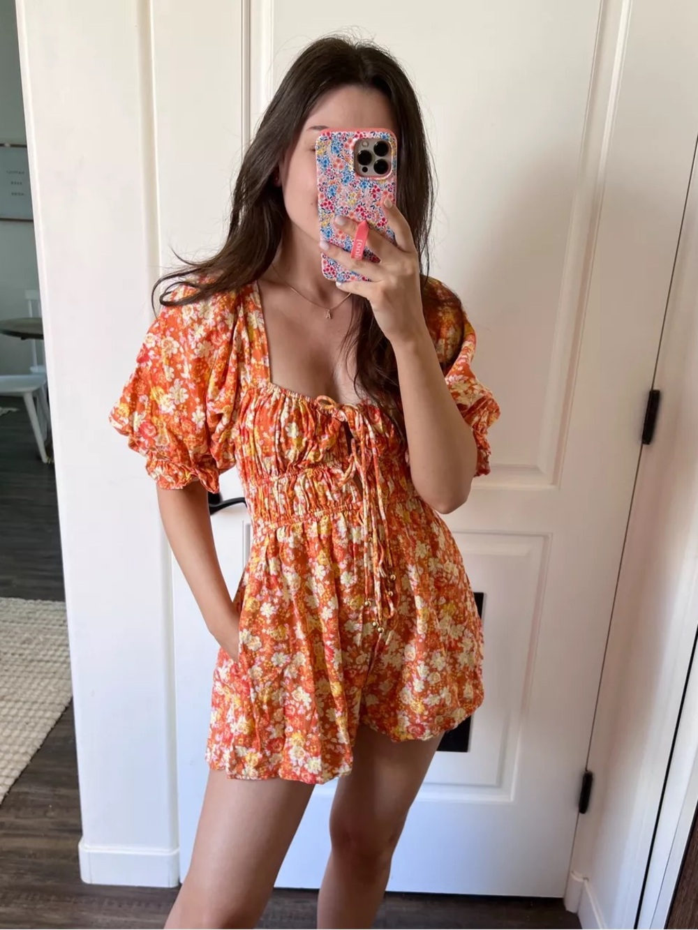 Free People Orange Floral Romper